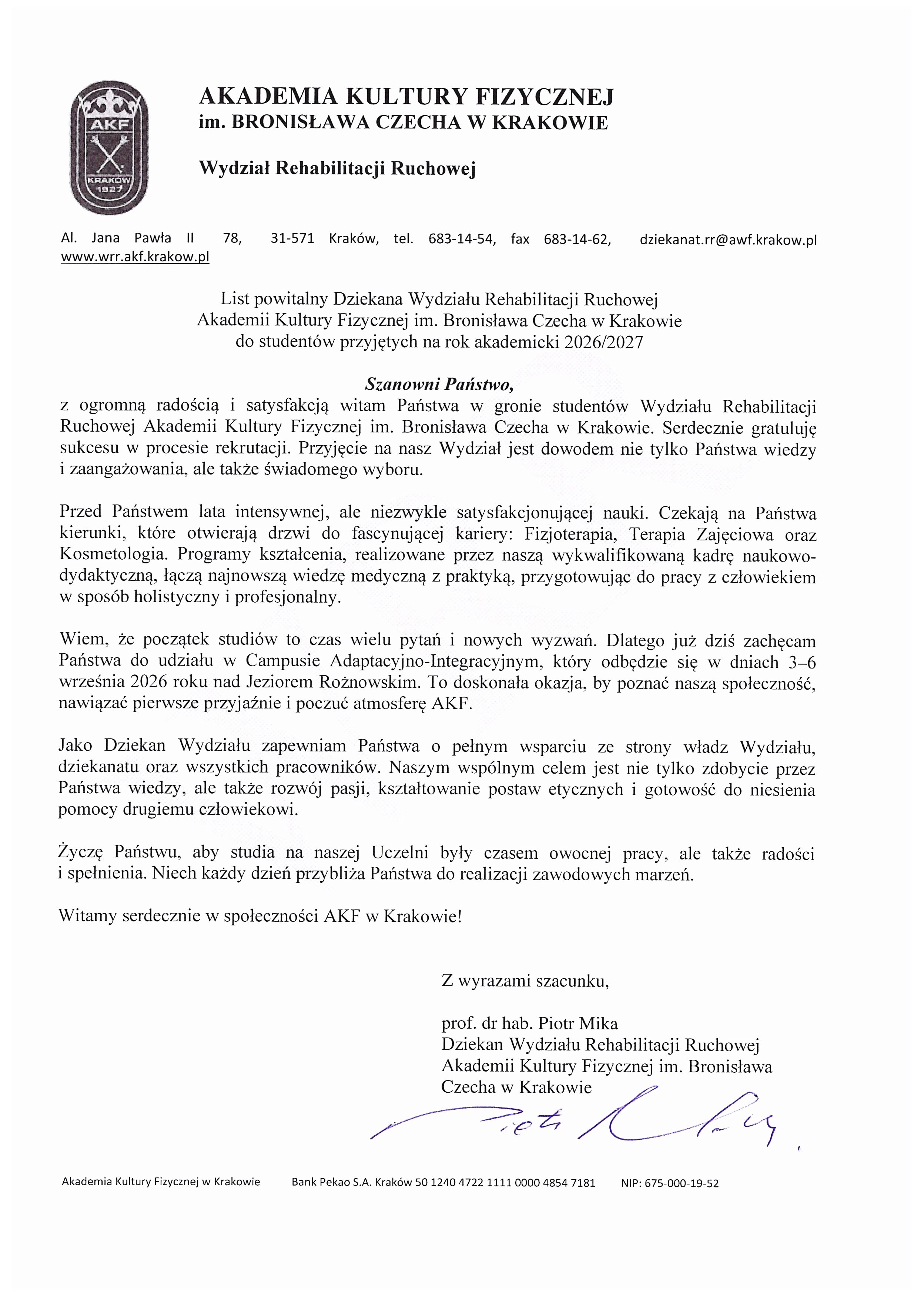 List powitalny 2026